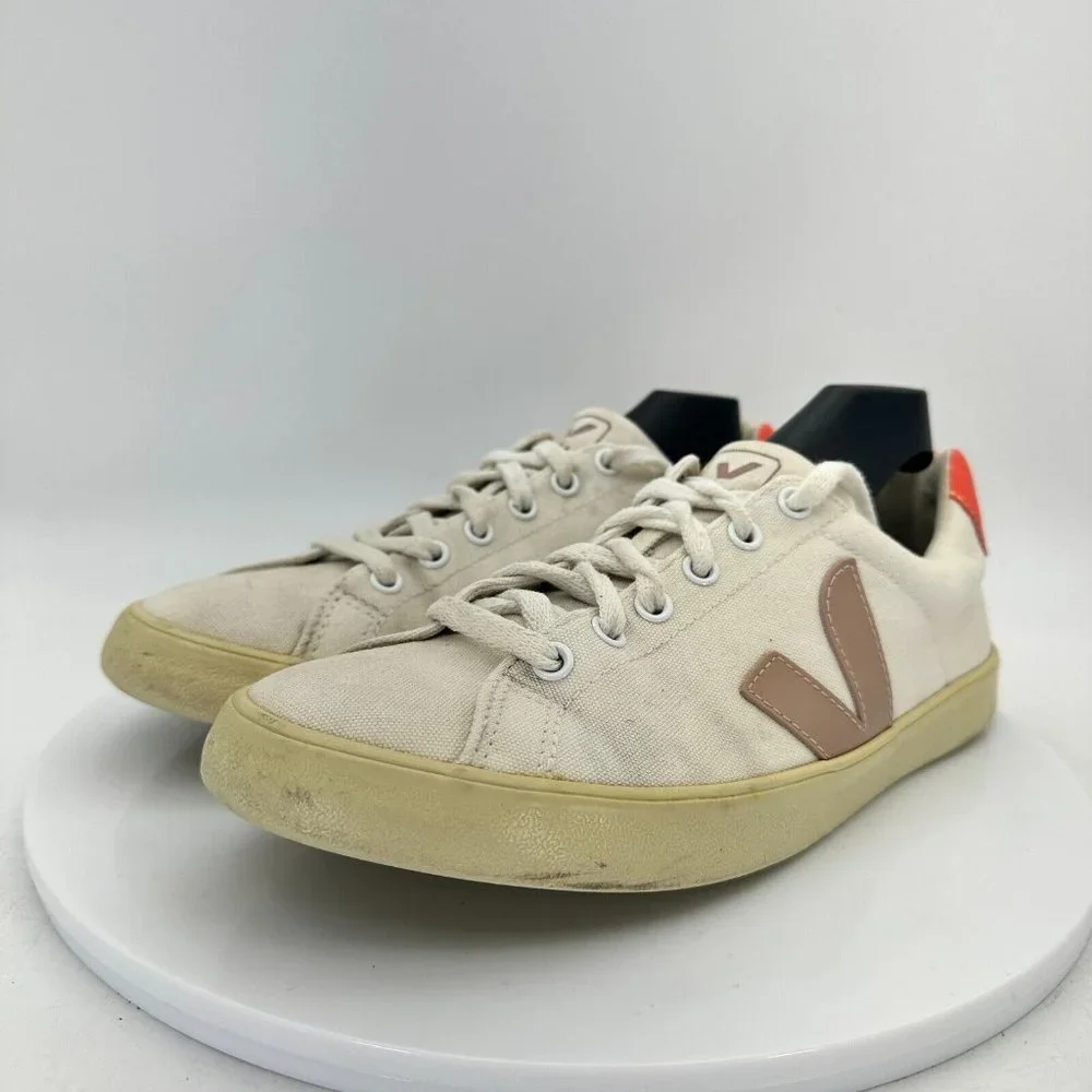 Veja Esplar Women Size 8 White Red Canvas Pink Logo Leather Comfort Shoes